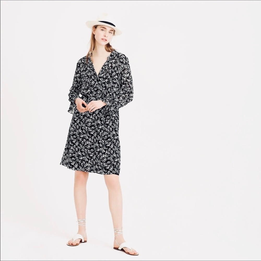 J. Crew drapey tie front dress black white XS NWT!